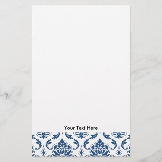 Nautical Navy Blue White  Damask Pattern Briefpapier (Voorkant)