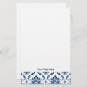 Nautical Navy Blue White  Damask Pattern Briefpapier (Voorkant / Achterkant)