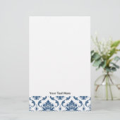 Nautical Navy Blue White  Damask Pattern Briefpapier (Staand voorkant)