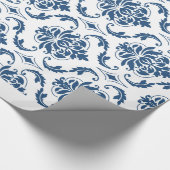 Nautical Navy Blue White  Damask Pattern Cadeaupapier (Hoek)