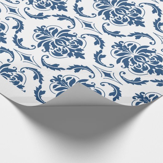 Nautical Navy Blue White  Damask Pattern Cadeaupapier (Hoek)