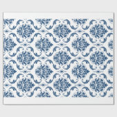 Nautical Navy Blue White  Damask Pattern Cadeaupapier (Vlak)