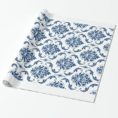 Nautical Navy Blue White  Damask Pattern Cadeaupapier (Uitgerold)