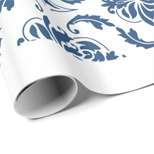 Nautical Navy Blue White  Damask Pattern Cadeaupapier (Rol Hoek)