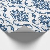 Nautical Navy Blue White  Damask Pattern Cadeaupapier (Hoek)