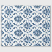 Nautical Navy Blue White  Damask Pattern Cadeaupapier (Vlak)