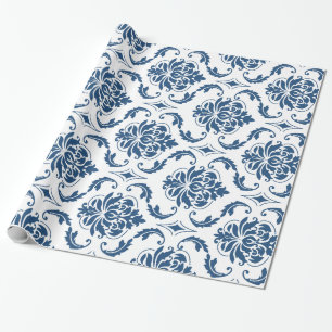 Nautical Navy Blue White  Damask Pattern Cadeaupapier