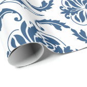 Nautical Navy Blue White  Damask Pattern Cadeaupapier (Rol Hoek)