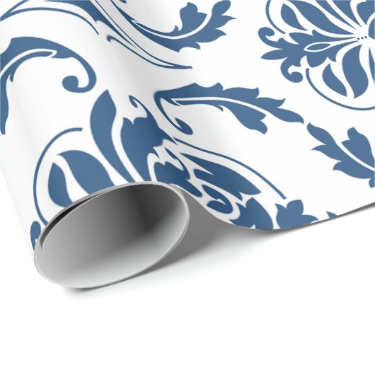 Nautical Navy Blue White Damask Pattern Cadeaupapier (Rol Hoek)