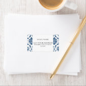Nautical Navy Blue White  Damask Pattern Etiket (Insitu)