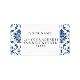 Nautical Navy Blue White  Damask Pattern Etiket