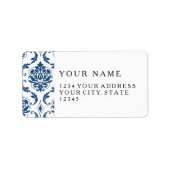 Nautical Navy Blue White Damask Pattern Etiket (Voorkant)