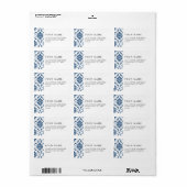 Nautical Navy Blue White Damask Pattern Etiket (Full Sheet)