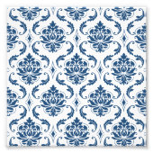 Nautical Navy Blue White  Damask Pattern Foto Afdruk (Voorkant)
