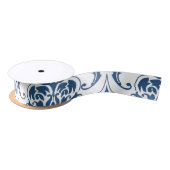 Nautical Navy Blue White  Damask Pattern Satijnen Lint (Spoel)
