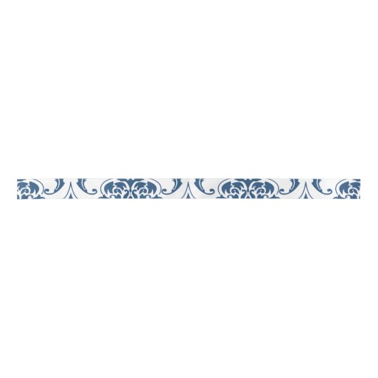 Nautical Navy Blue White  Damask Pattern Satijnen Lint (Voorkant)