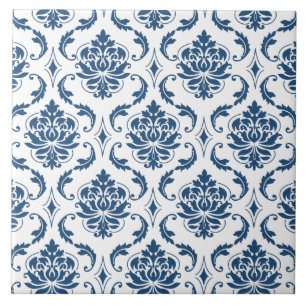Nautical Navy Blue White  Damask Pattern Tegeltje