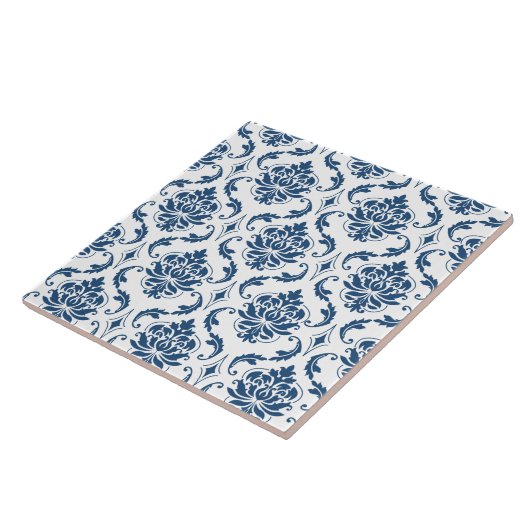 Nautical Navy Blue White  Damask Pattern Tegeltje (Zijkant)