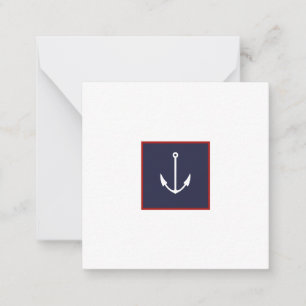 Nautical Navy Blue White en Red Anchor Note Card Notitiekaartje