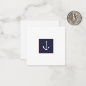Nautical Navy Blue White en Red Anchor Note Card Notitiekaartje (Voorkant / Achterkant in situ)