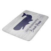 Nautical Navy Blue White Familie naam Rustic Whale Badmat (Gekanteld)