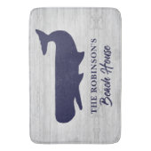 Nautical Navy Blue White Familie naam Rustic Whale Badmat (Voorkant Verticaal)
