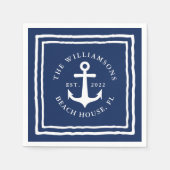 Nautical Navy Blue White Family Name Anchor Servet (Voorkant)