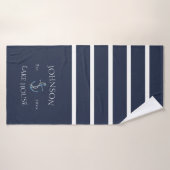 Nautical Navy Blue White Family Name Lake House Badhanddoek (Badhanddoek)