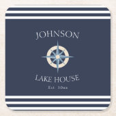 Nautical Navy Blue White Family Name Lake House Kartonnen Onderzetters (Voorkant)