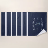 Nautical Navy Blue White Family Name Lake House Strandlaken (Voorkant)