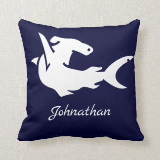 Nautical Navy Blue White Hammerhead Shark Naam Kussen