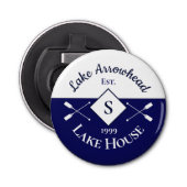 Nautical Navy Blue White Monogram Lake House Button Flesopener (Voorkant)