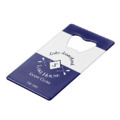 Nautical Navy Blue White Monogram Lake House Creditkaart Flessenopener (Voorkant Gekanteld)