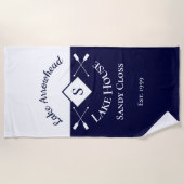 Nautical Navy Blue White Monogram Lake House Strandlaken (Voorkant)