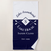 Nautical Navy Blue White Monogram Lake House Strandlaken (Voorkant)