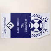 Nautical Navy Blue White Monogram Lake House Strandlaken (Voorkant)