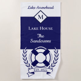 Nautical Navy Blue White Monogram Lake House Strandlaken