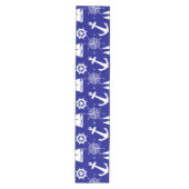 Nautical Navy Blue White Pattern Medium Tafelloper (Voorkant)