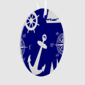 Nautical Navy Blue White Pattern Ornament (voorkant)