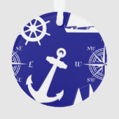 Nautical Navy Blue White Pattern Ornament (achterkant)