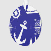 Nautical Navy Blue White Pattern Ornament (voorkant)