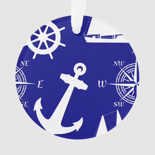 Nautical Navy Blue White Pattern Ornament (voorkant)
