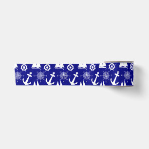 Nautical Navy Blue White Pattern Satijnen Lint