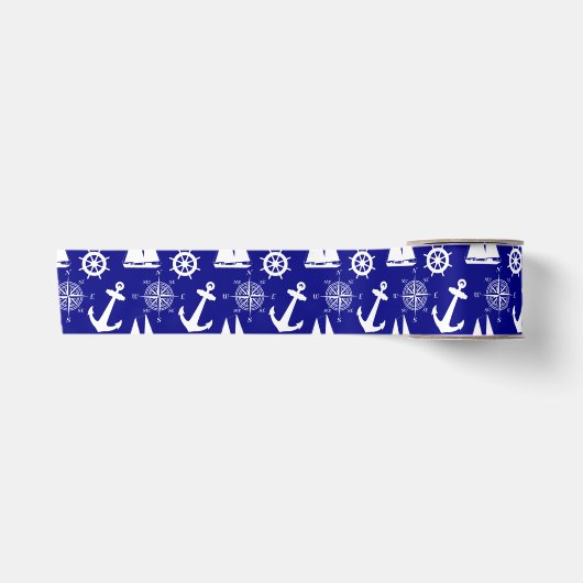Nautical Navy Blue White Pattern Satijnen Lint (Voorkant)
