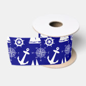 Nautical Navy Blue White Pattern Satijnen Lint (Spoel)
