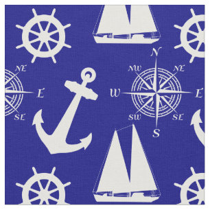 Nautical Navy Blue White Pattern Stof
