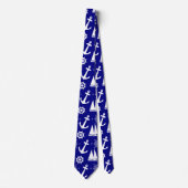 Nautical Navy Blue White Pattern Stropdas (Voorkant)