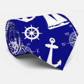 Nautical Navy Blue White Pattern Stropdas (Opgerold)