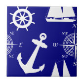 Nautical Navy Blue White Pattern Tegeltje (Voorkant)