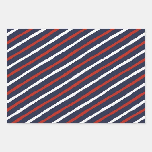 Nautical Navy Blue White Red Stripes Anchor Inpakpapier Vel (Voorkant 3)